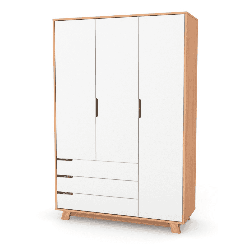 Dětska šatní skřín Lussi 1200 Gekko Kids, Bílá / Přírodní Buk